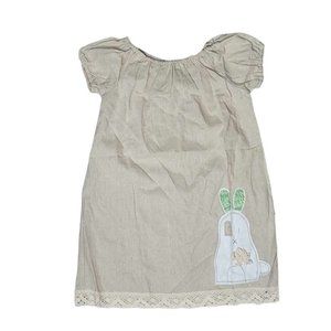 Sado NWT easter bunny brown tan cream linen type rabbit dress with lace size 6x